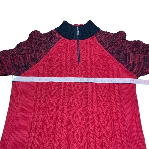 COTTON COUNTRY 100% Cotton Red Black 1/4 Zip Sweater Stand Up Collar US Sz M - Picture 5 of 9
